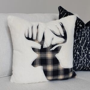 Plaid Reindeer Holiday Pillow